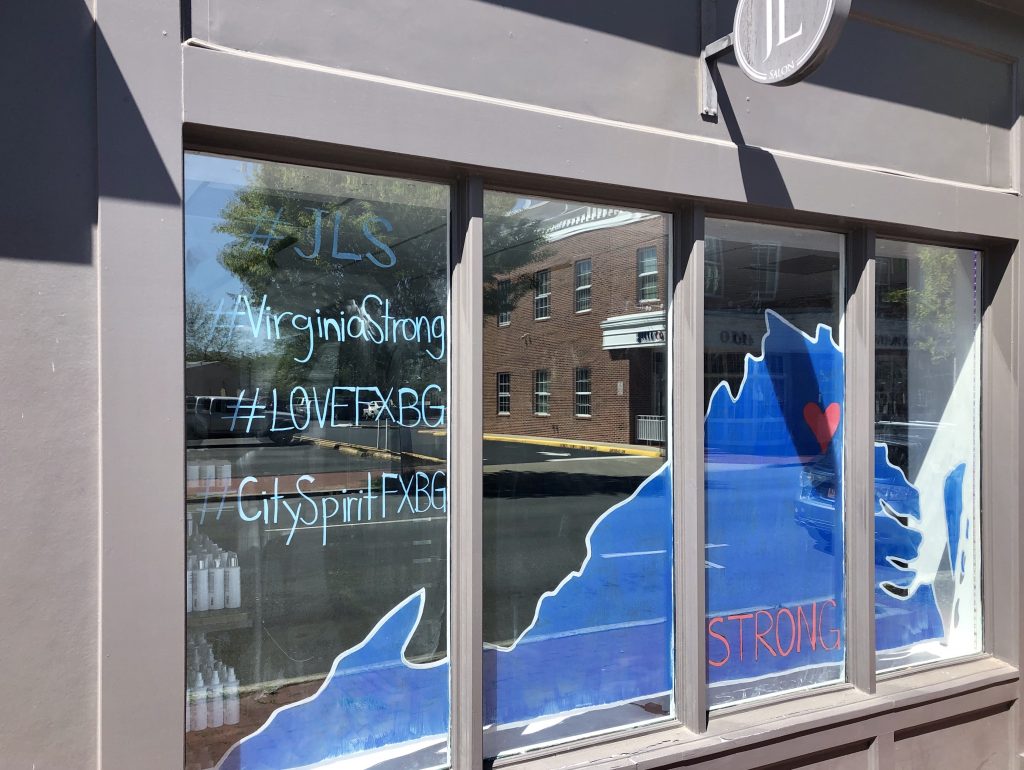 Window display with cut out of the state of Virginia