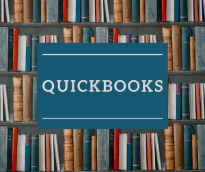 Quickbooks logo over image of books on shelves