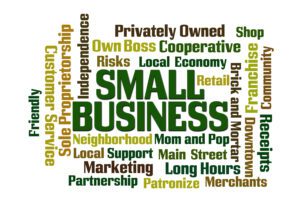 Small Business Word Cloud in shades of green
