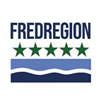 FREDREGION logo in blue and green with stars and wavy lines