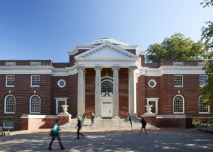 Students walking in from of building on the University of Mary Washington's Fredericksburg, VA campus.