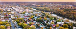 Aerial of downtown Fredericksburg VA